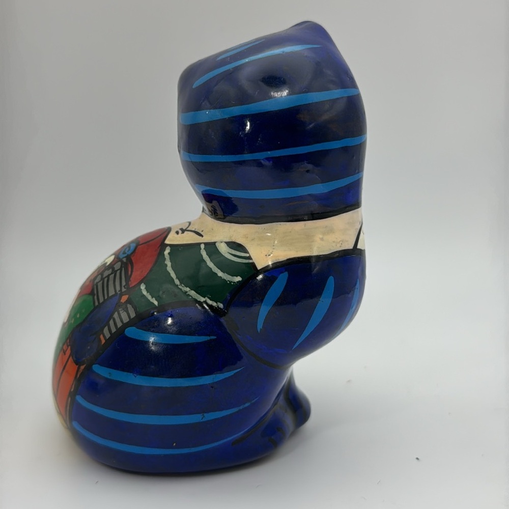 Talavera Redware Cat Hand Painted Pottery Folk Art Figurine 4” Vibrant Colors - Picture 4 of 5